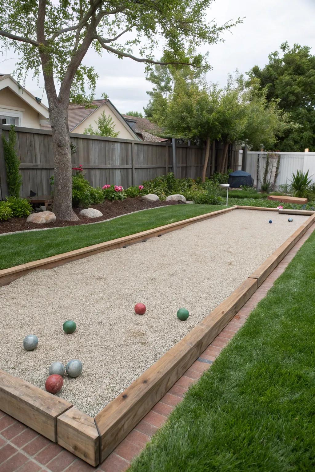 A gravel bocce court adds fun and recreation to your outdoor space.