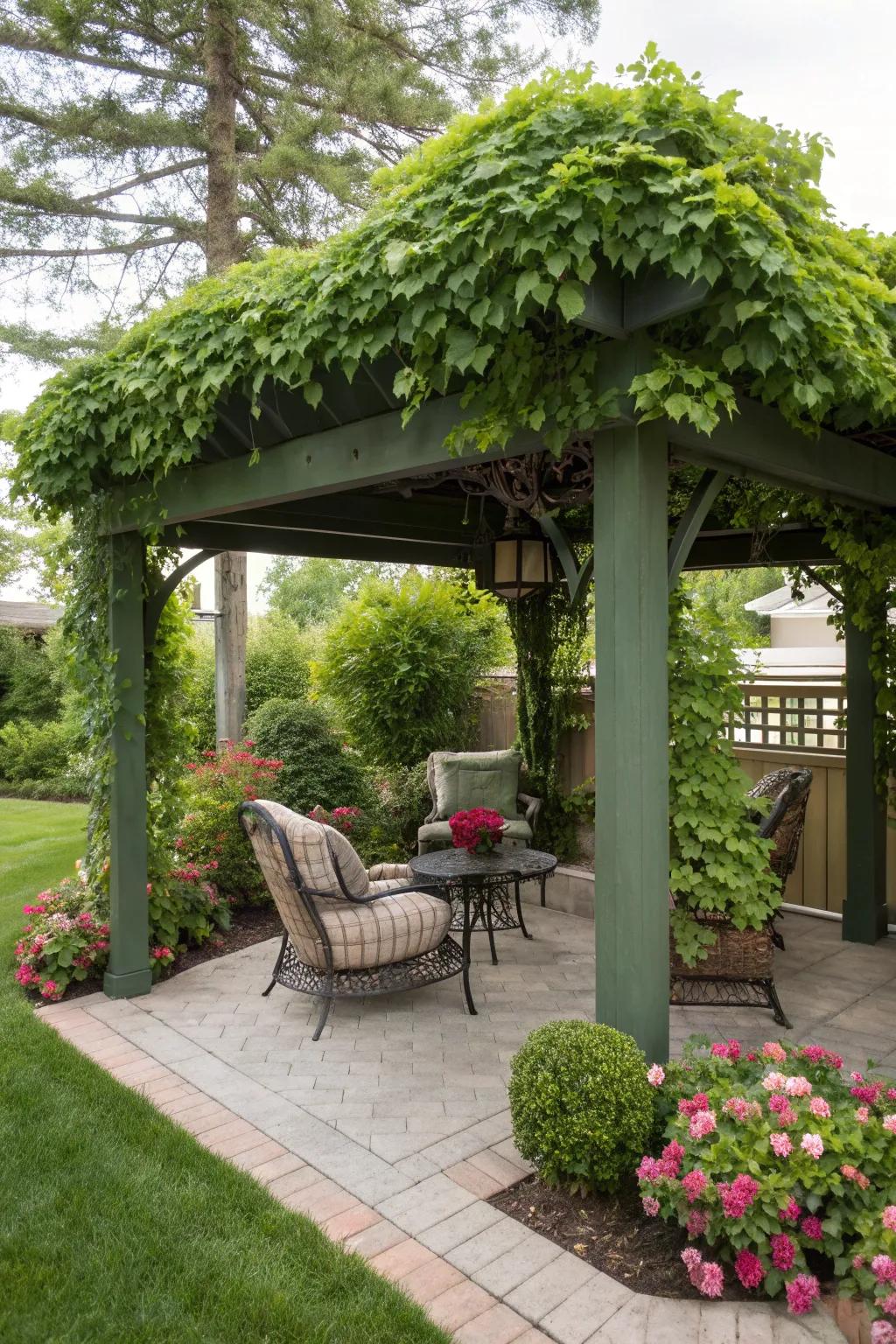 A green roof pergola combines privacy with a stunning natural element.