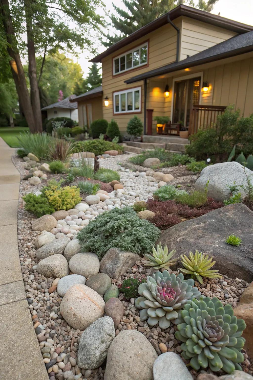 A serene rock garden offering tranquility in a Milwaukee backyard.