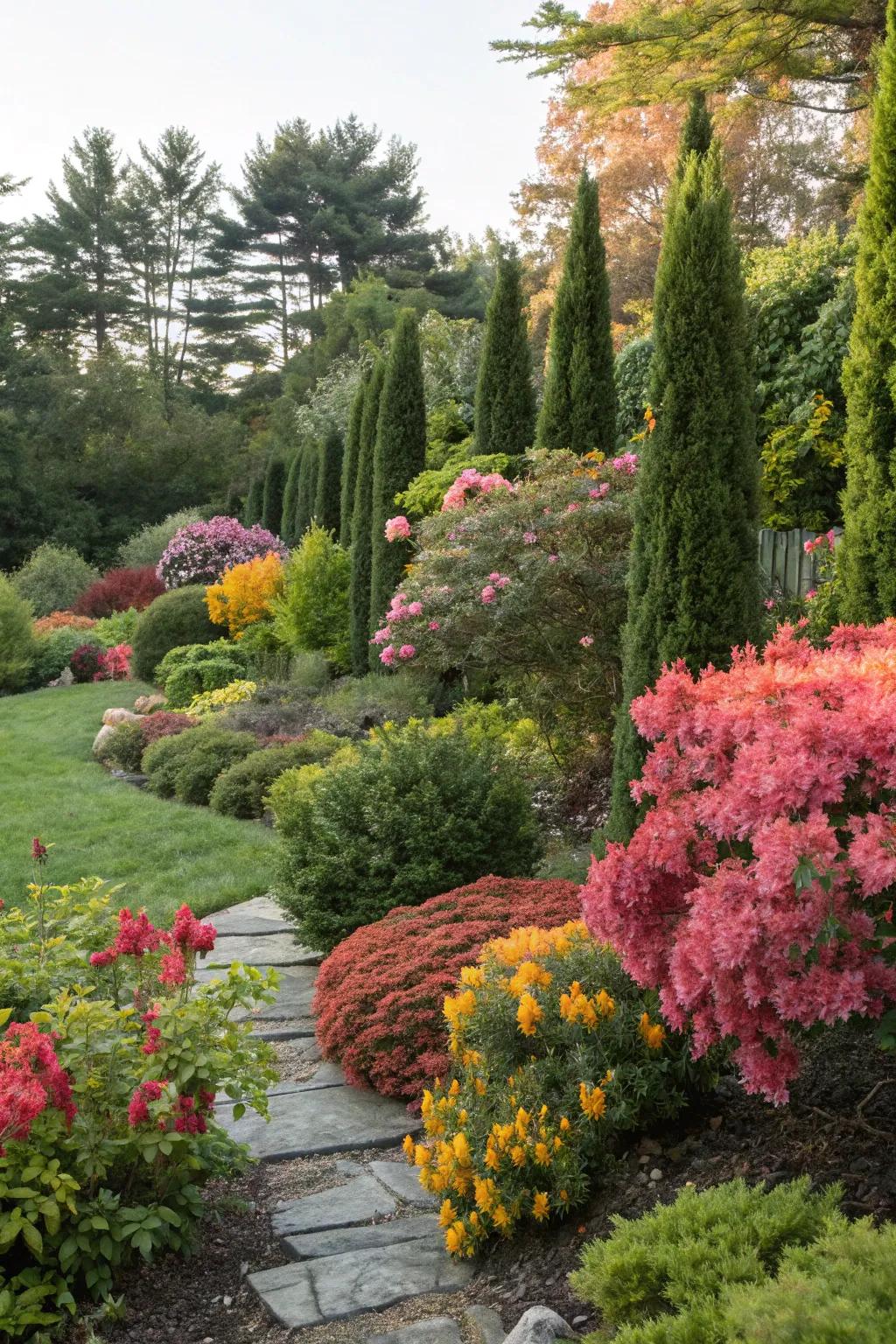 Celebrate the seasons with evergreen and flowering combinations.