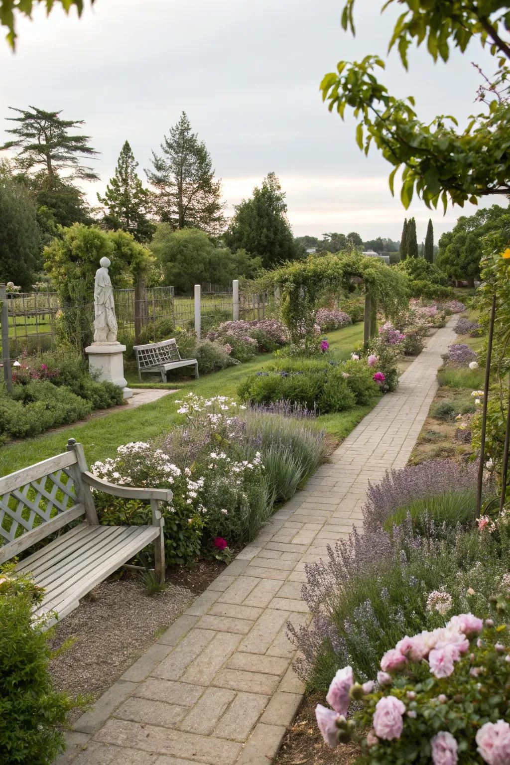 A scented path enhances the sensory experience in the garden.