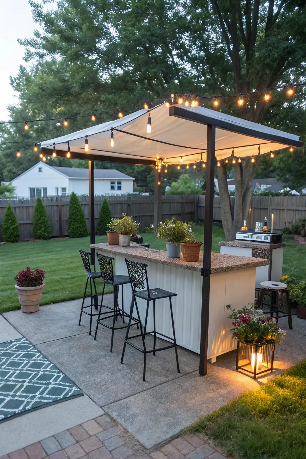 An outdoor bar is perfect for entertaining