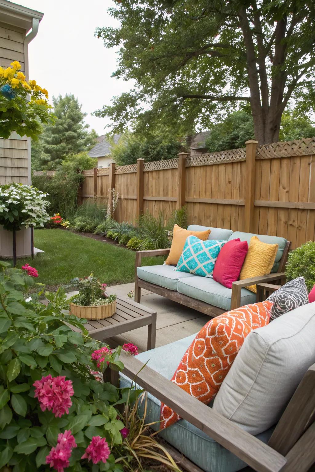 Outdoor pillows add color and comfort to your seating.