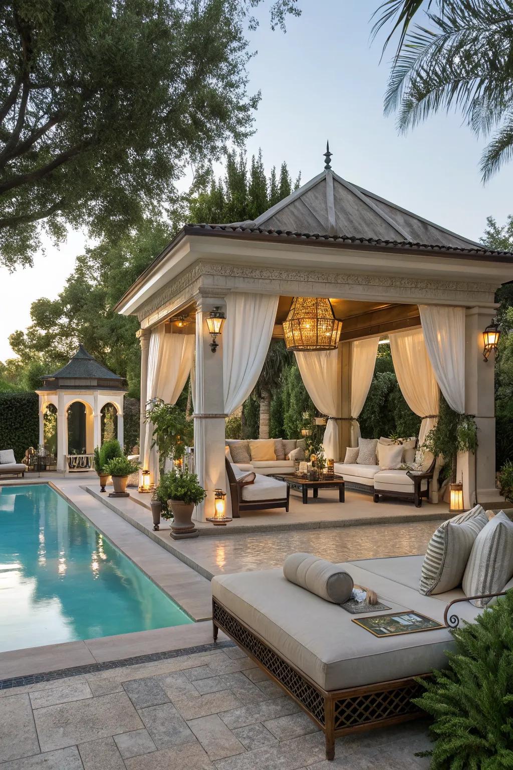 A pavilion that redefines comfort with luxury lounging.