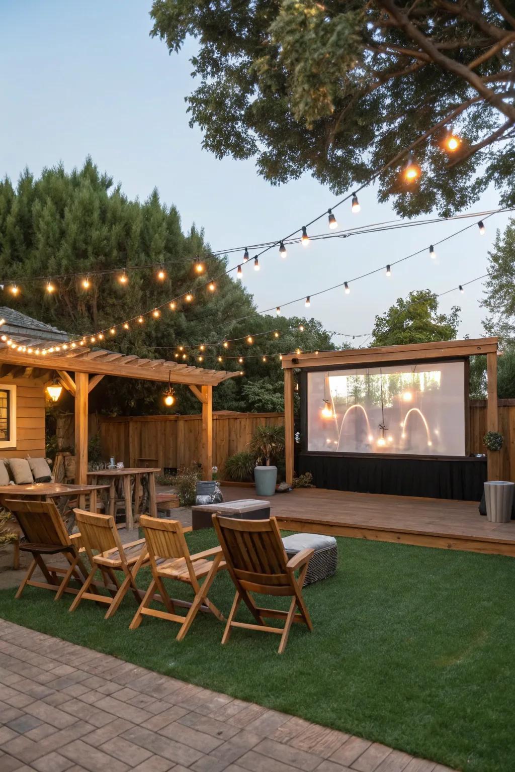 Enjoy movie nights under the stars in your backyard pub.