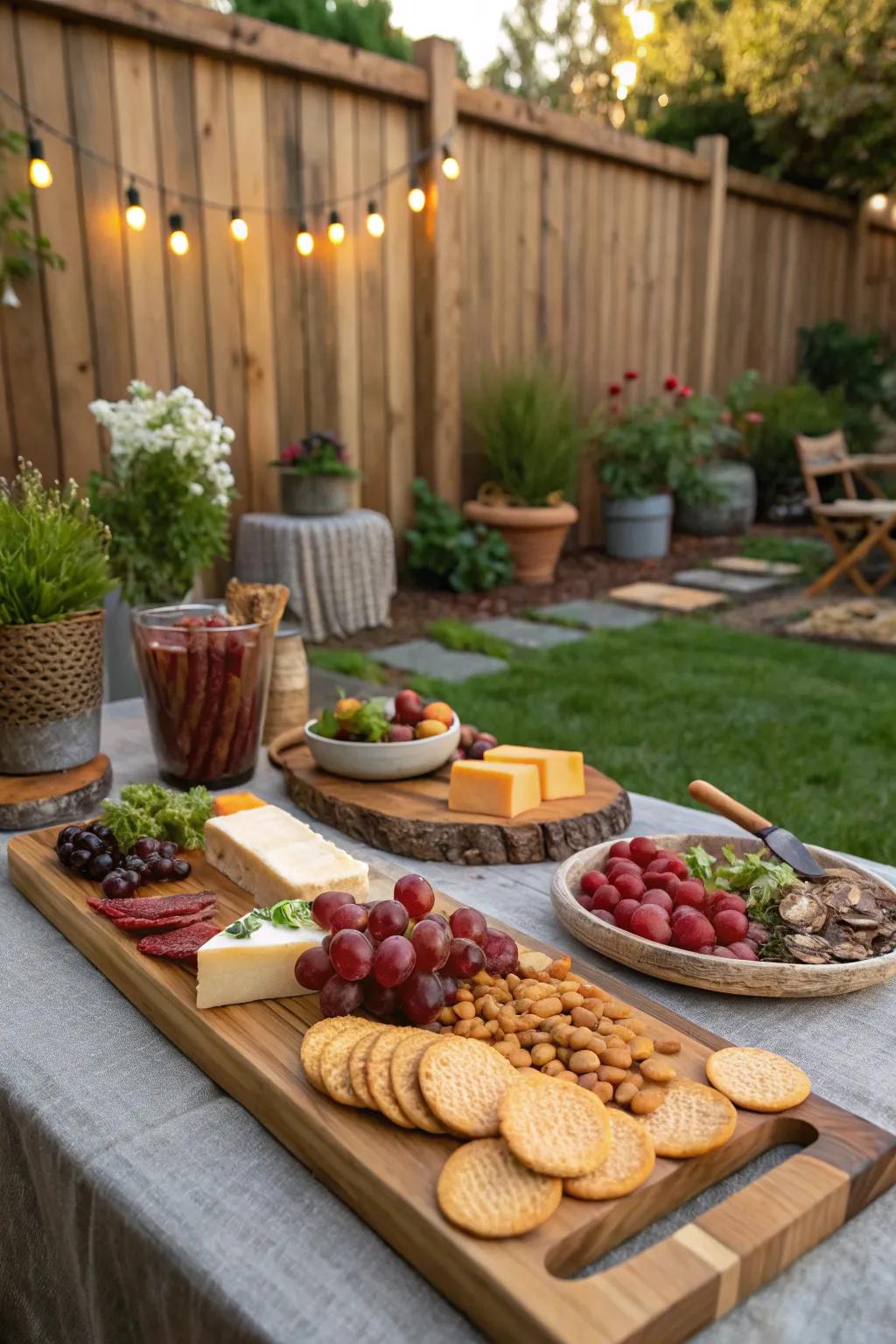 Rustic serving boards offer an earthy and inviting presentation.
