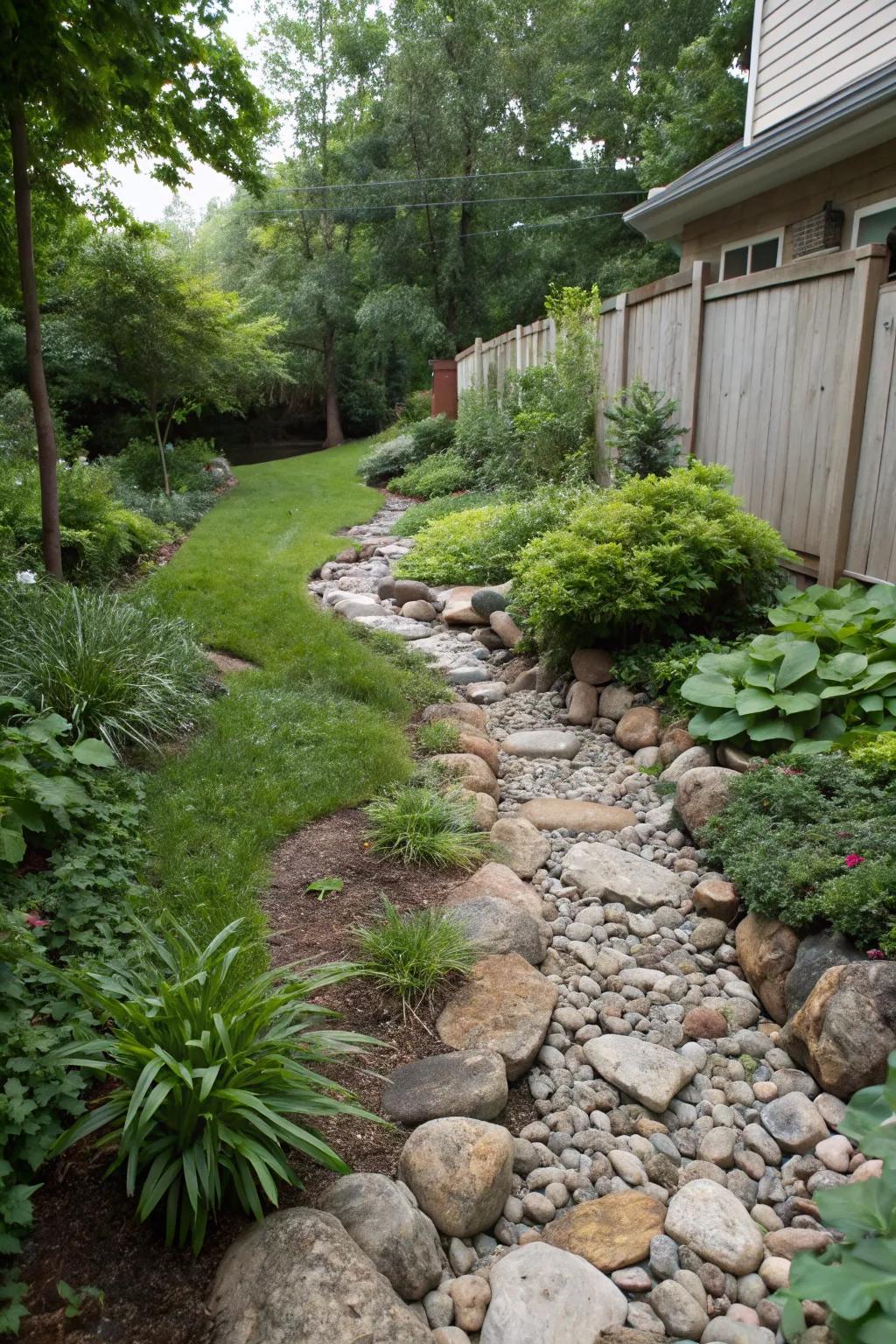 Combine function and beauty with a dry creek bed.