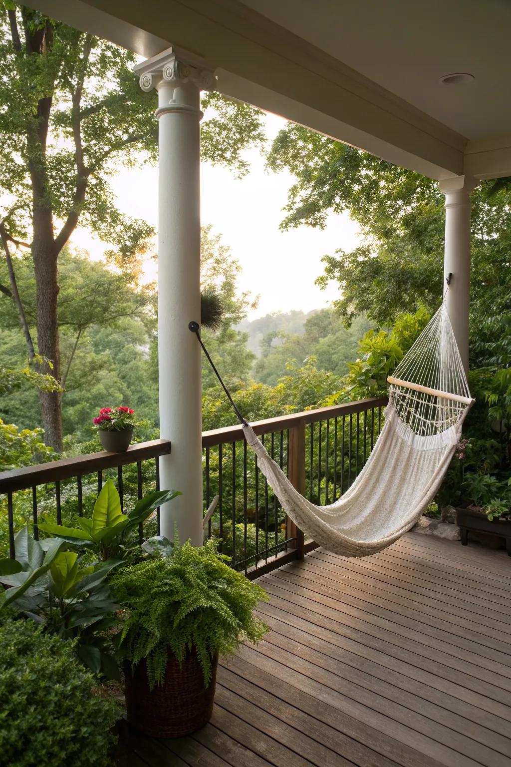 A hammock offers a delightful spot for relaxation.