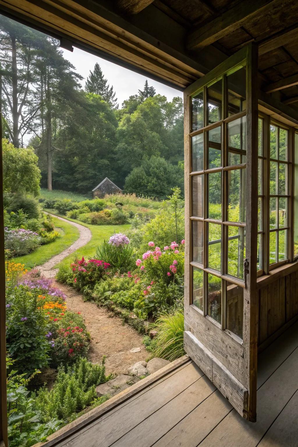 A shed positioned to capture stunning garden views from its windows.