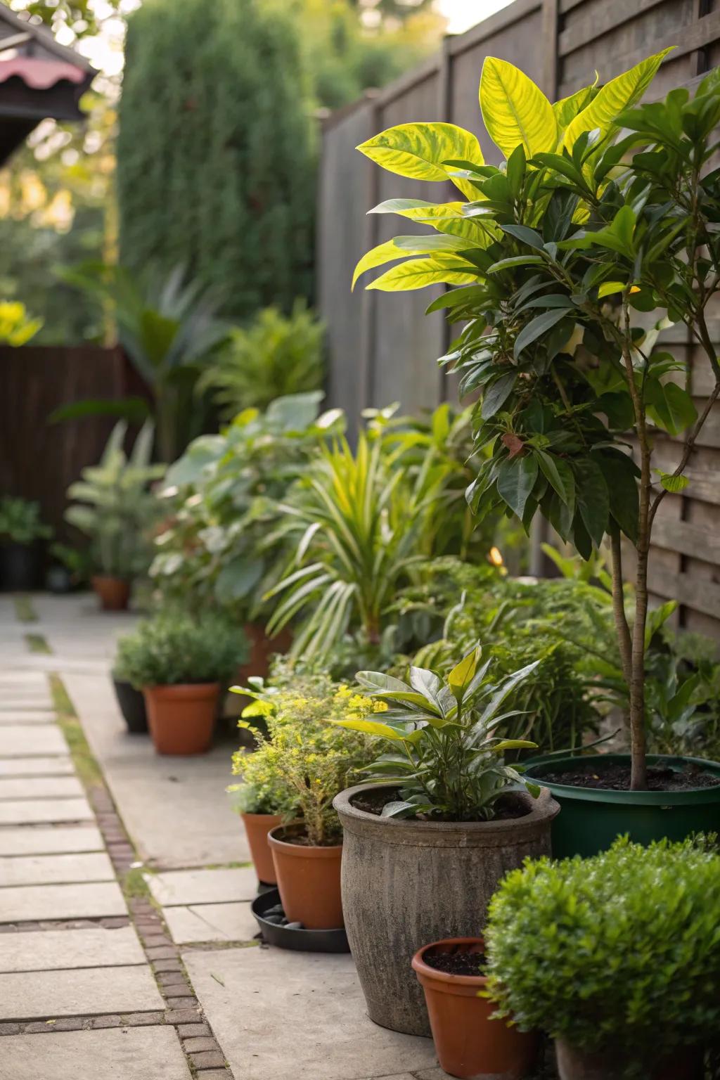 Container gardens provide flexible and portable privacy options.