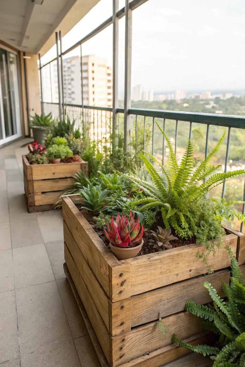 Reclaimed wood planters blend sustainability with rustic beauty.