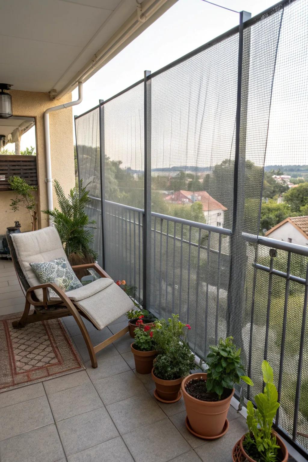 Mesh screens provide airy privacy with added insect protection.