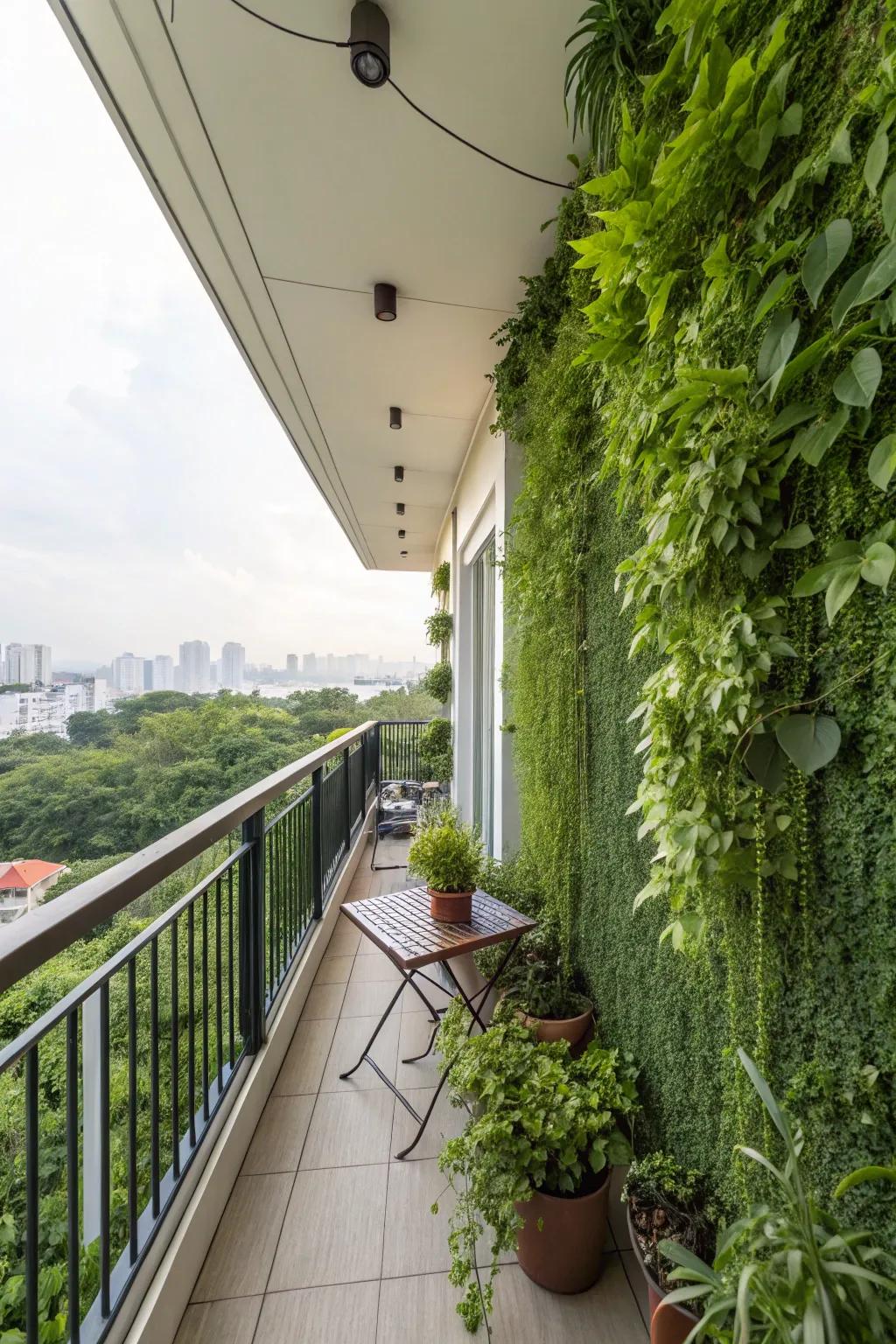 Vertical gardens add lush greenery and fresh air.