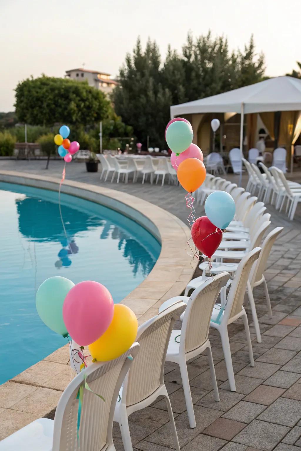 Balloon seating adds a playful and inviting touch to poolside gatherings.