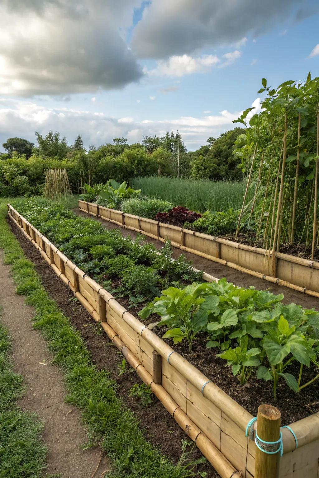 Tidy bamboo edging for raised beds.
