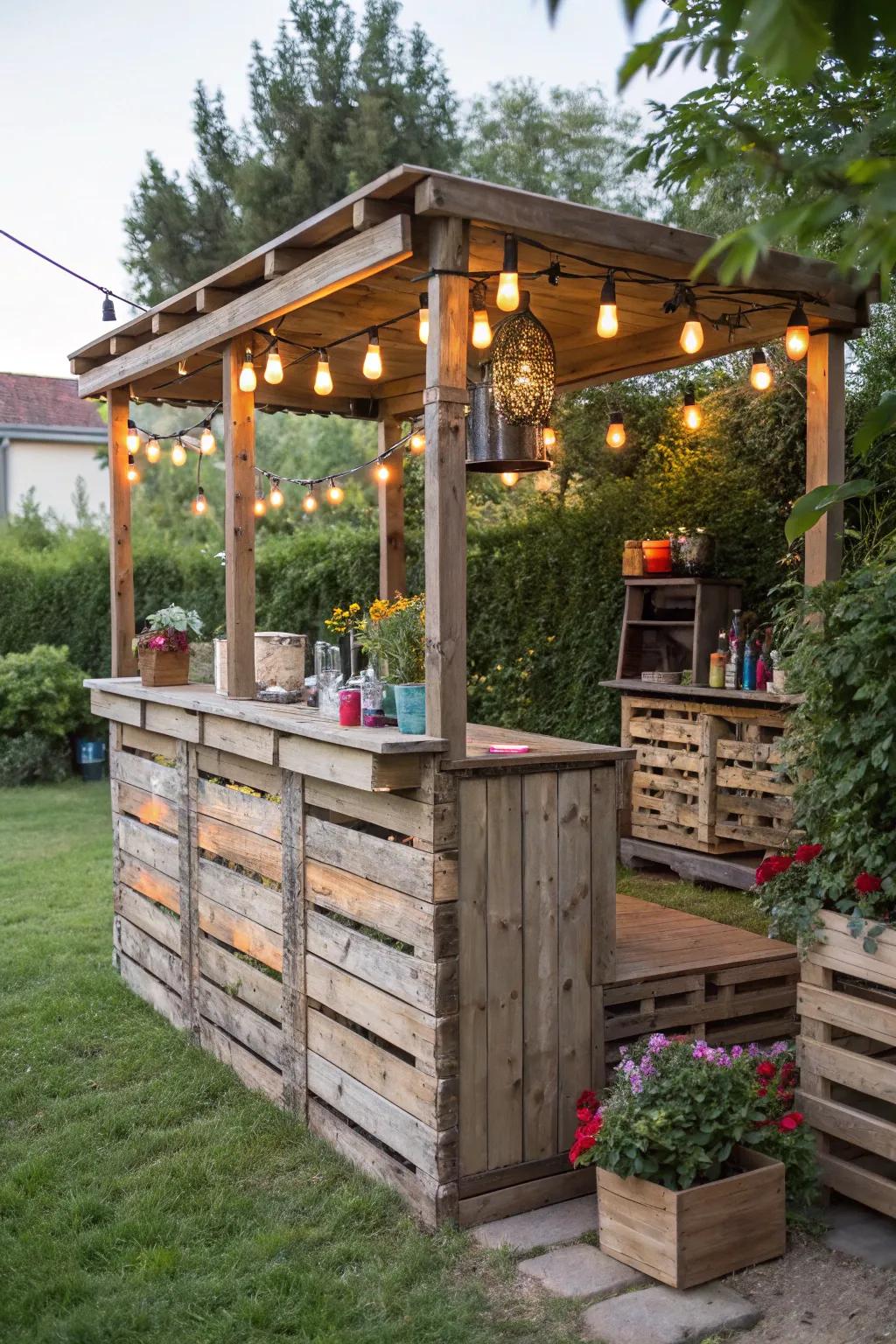 A DIY pallet gazebo bar showcasing personal style and creativity.