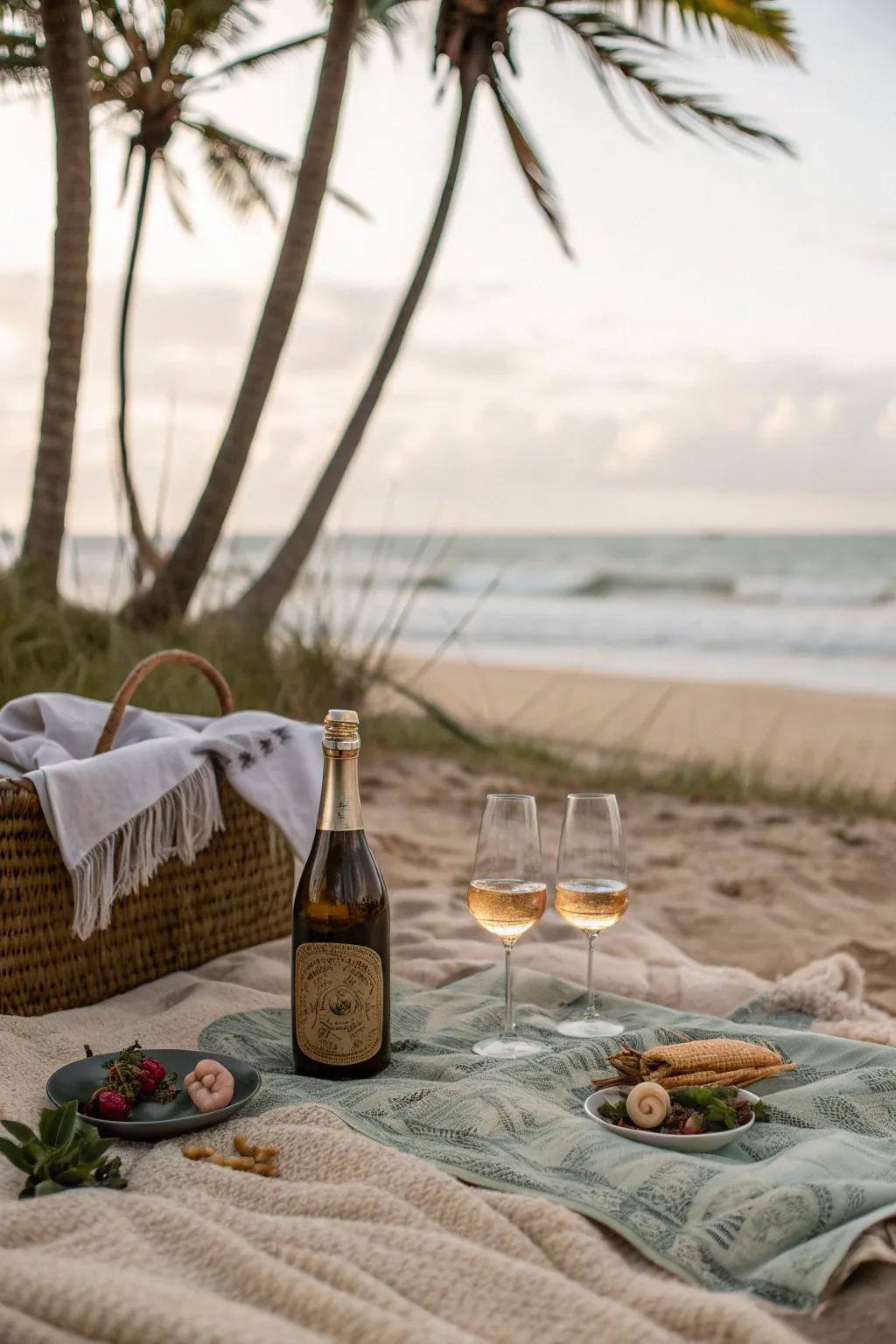 Sparkling cider adds a romantic flair to this beach picnic.