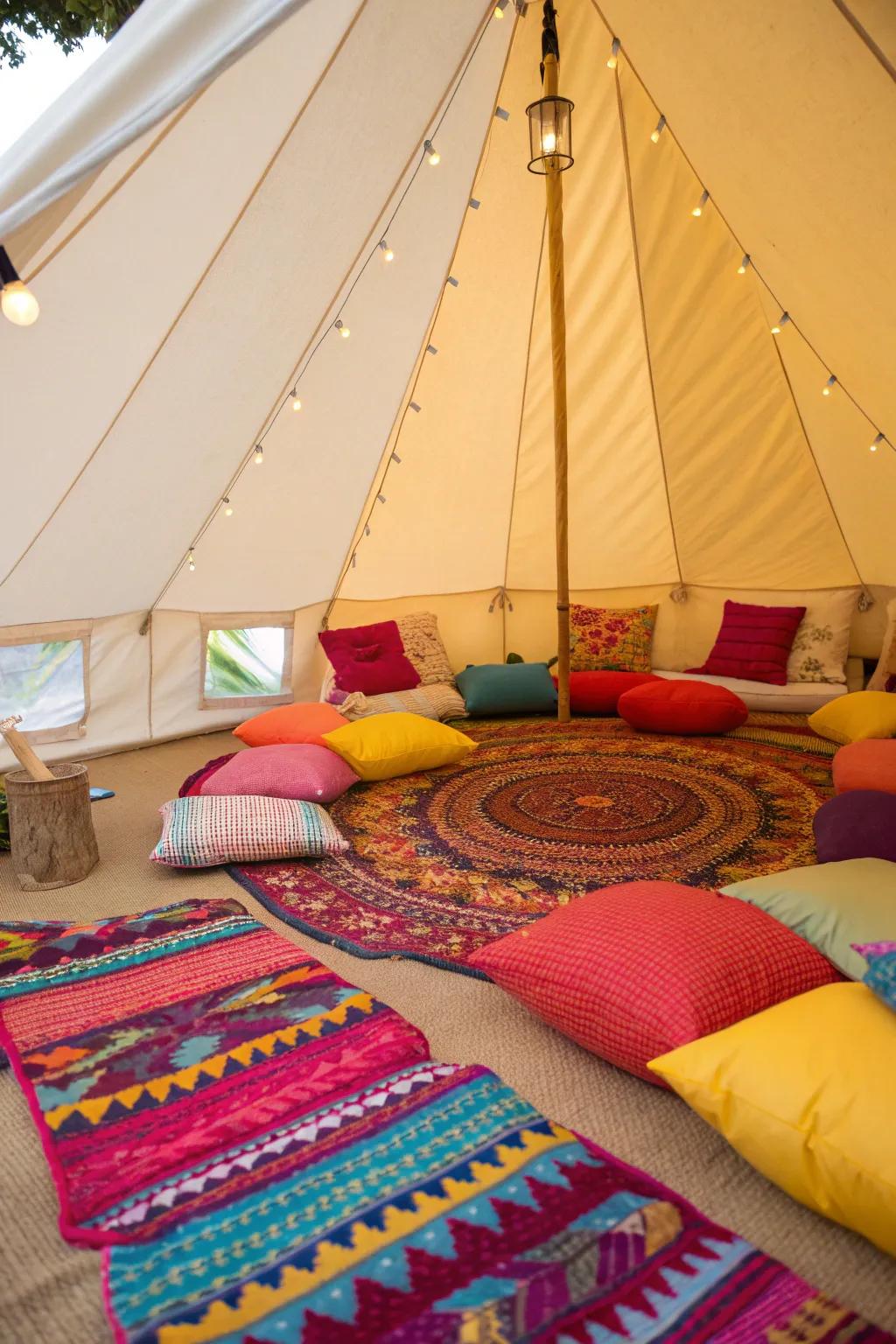 Pops of color energize and brighten the tent.