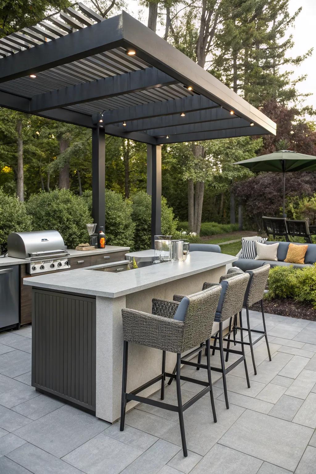 An outdoor bar adds a fun element to the patio perfect for hosting