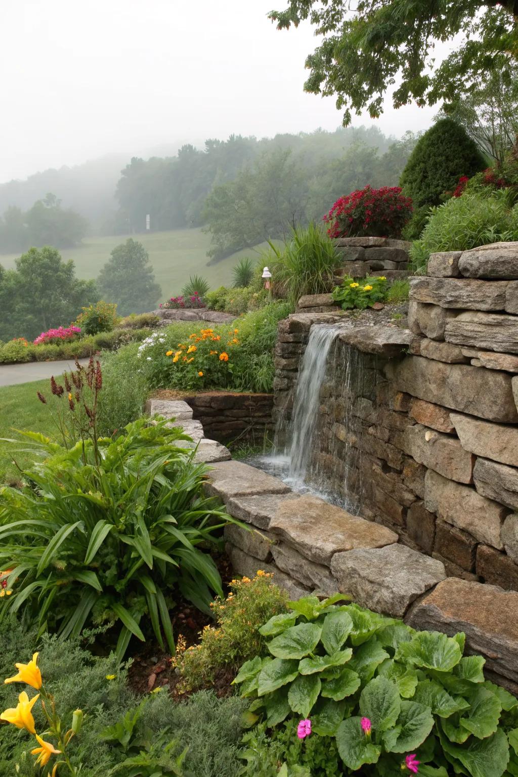 Water features create a tranquil focal point in gardens.