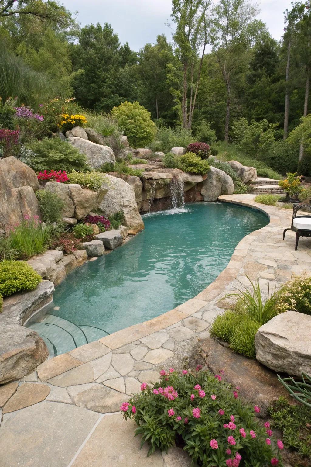 Natural stone colors blending the pool with its environment.