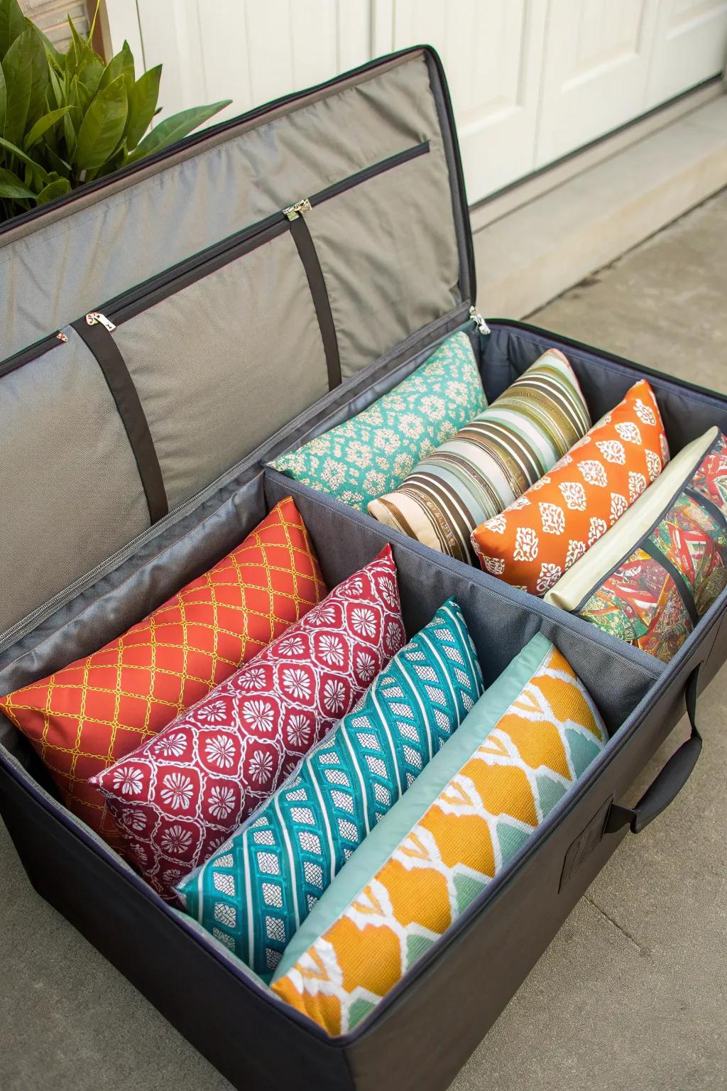 A cushion storage bag offering simple and effective indoor storage