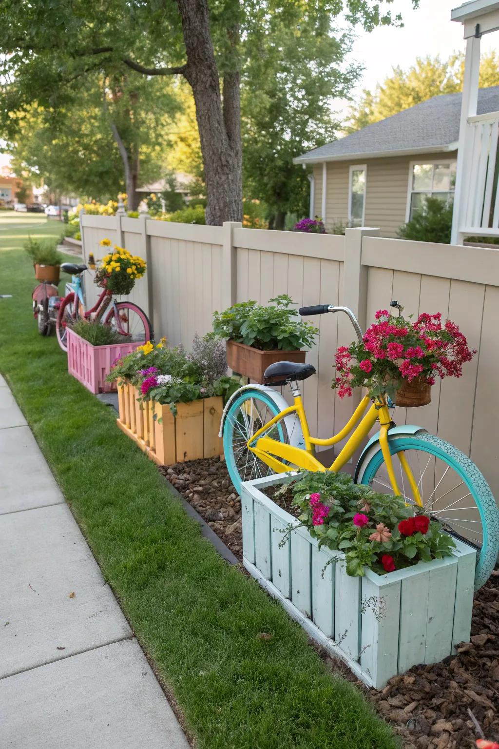 Transform your backyard into a playful retreat with a bike garden.