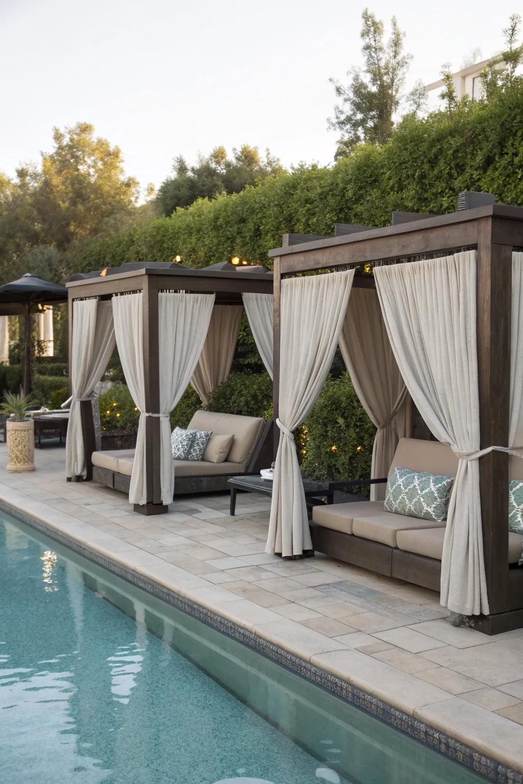 Relax in style with luxurious poolside cabanas.