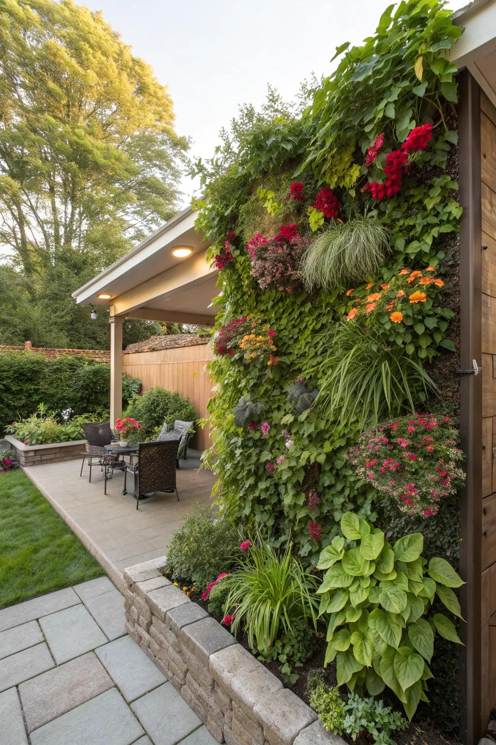 A vibrant living wall showcasing a variety of plants.