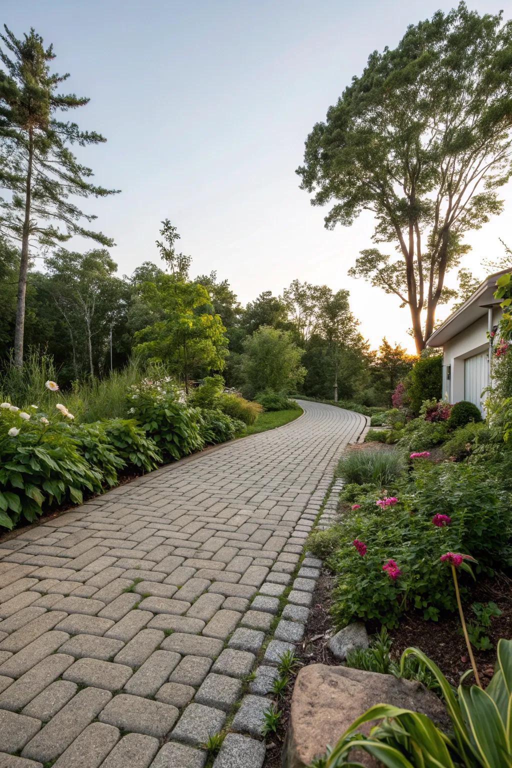 Permeable pavers for a sustainable driveway.