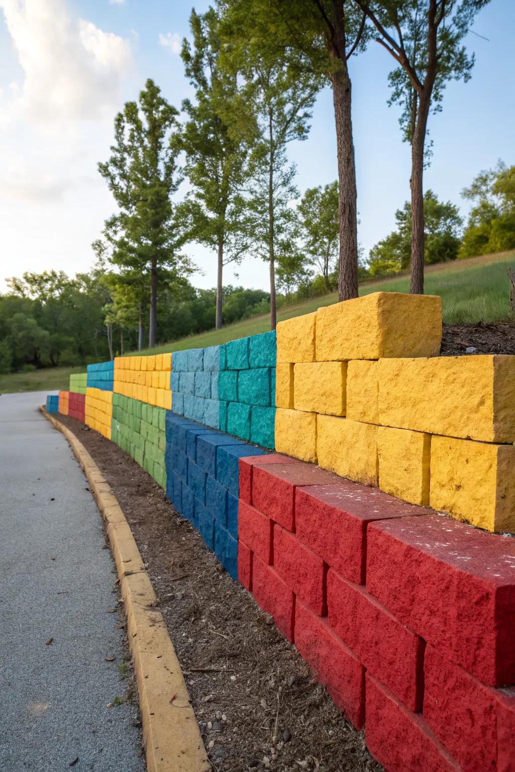 Bold colors can make your retaining wall pop.