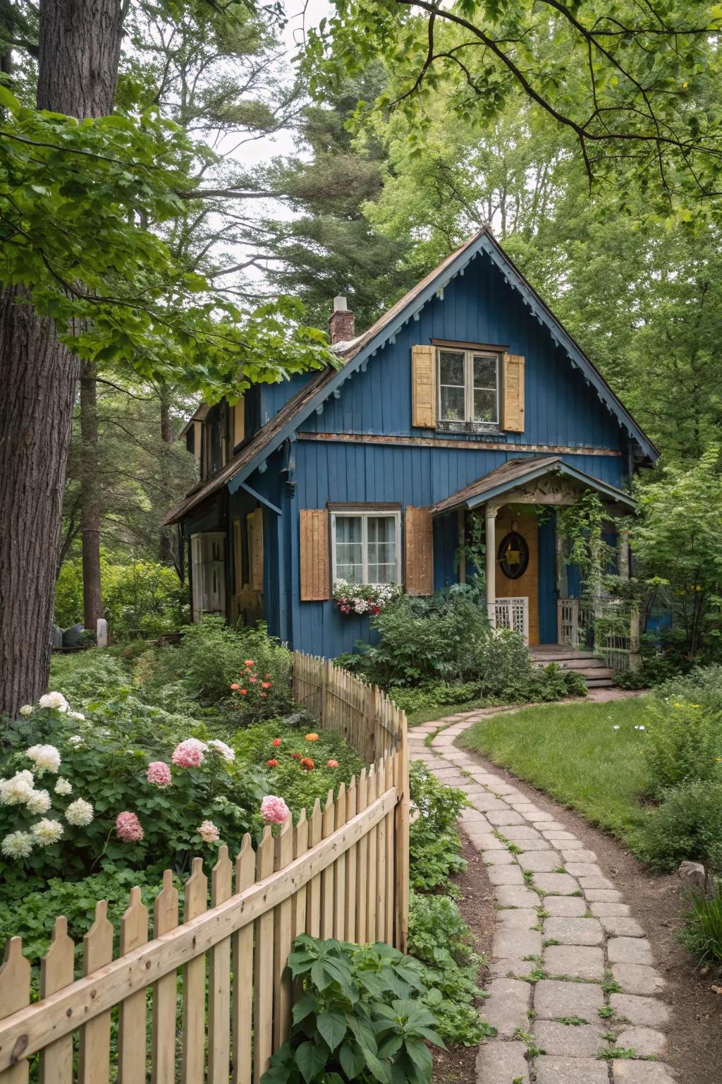A rustic home that embraces royal blue for a touch of regal charm.