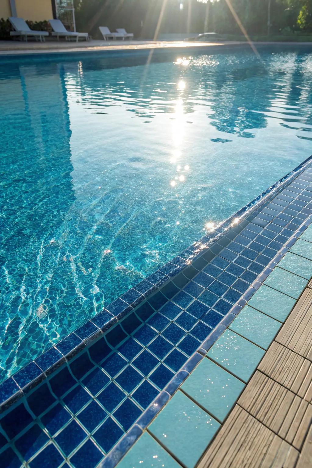 Glass tiles add a shimmering effect to pools.
