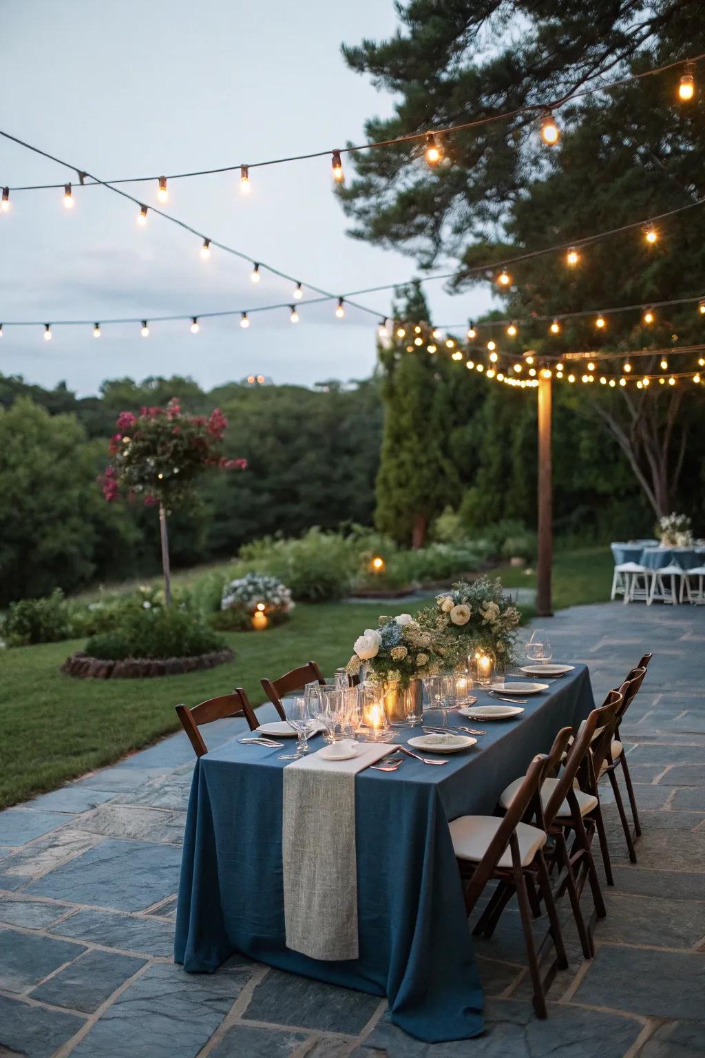 Dine with the stars on a blue stone patio