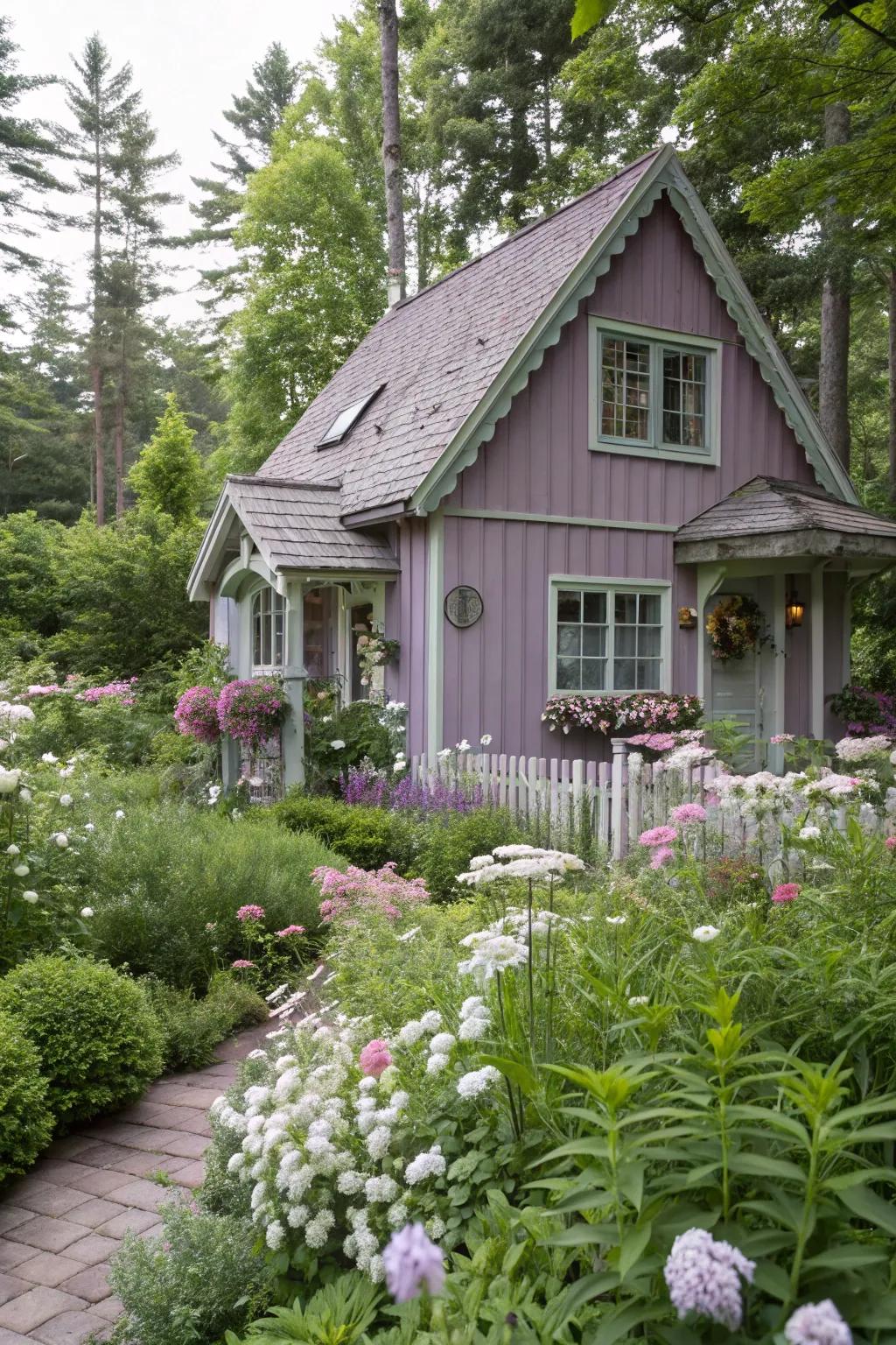Muted lavender siding for a soft and unique exterior.