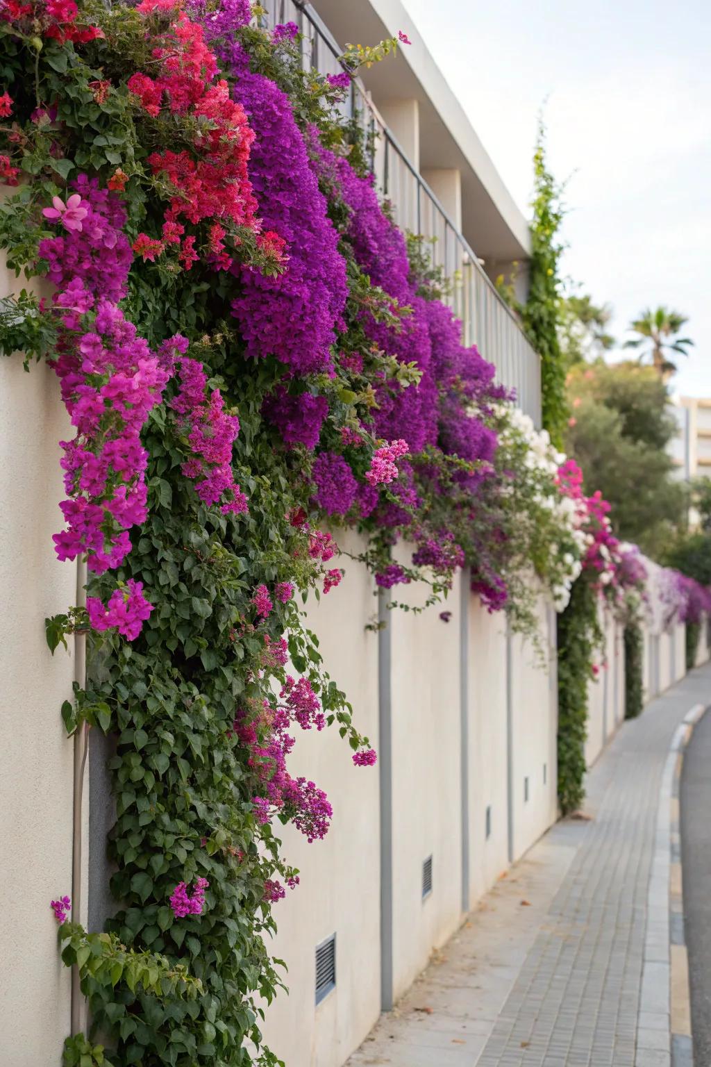 Bougainvillea turns walls into living art.