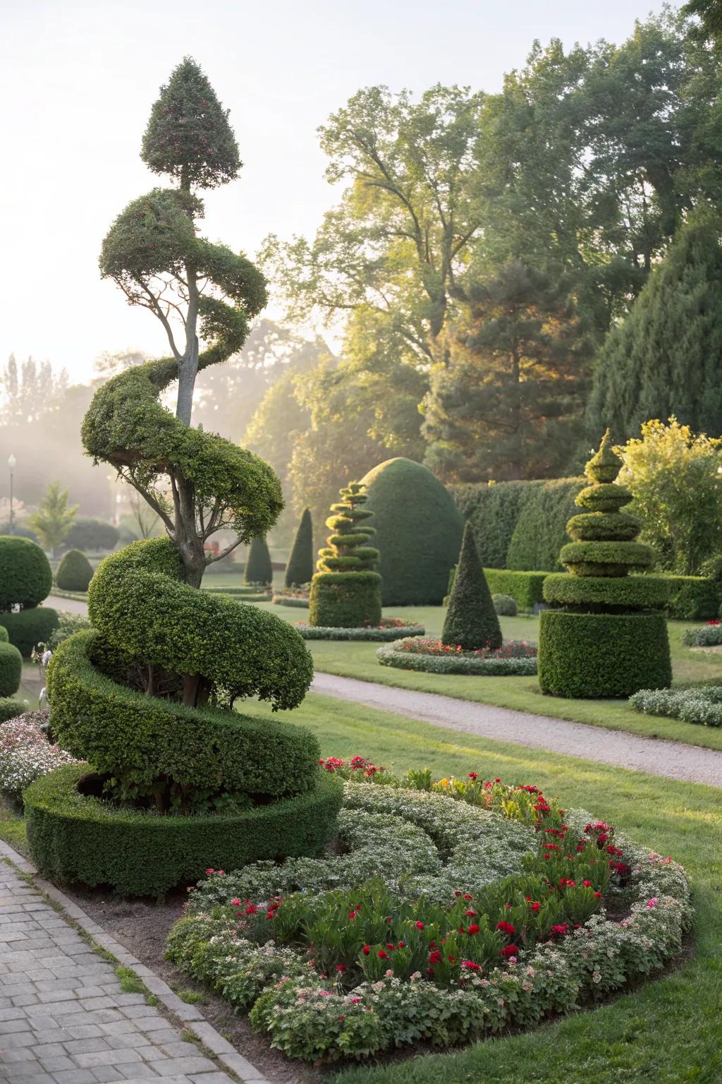 Get creative with topiary boxwood designs.