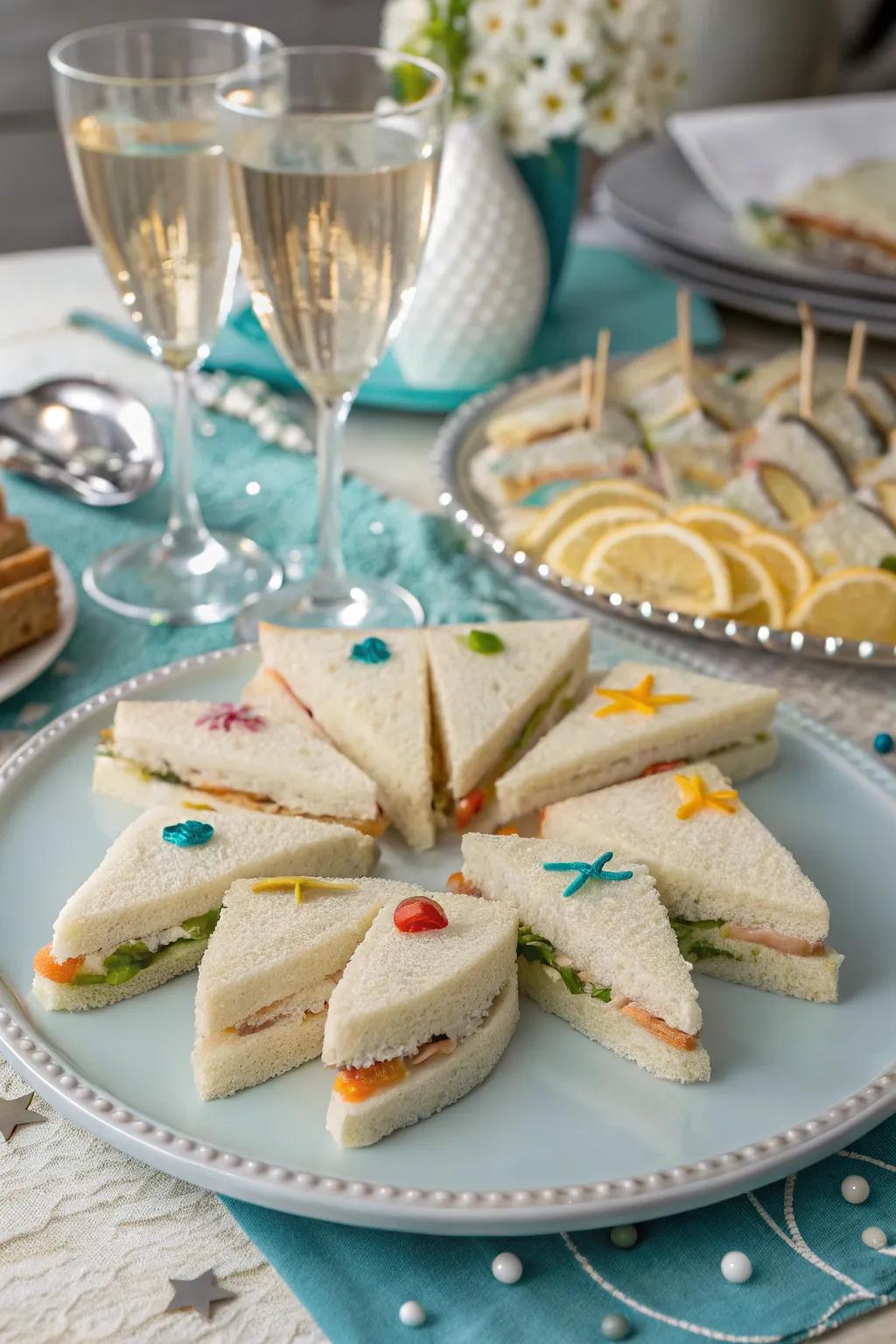 Fish-shaped sandwiches add a playful touch to lunch.