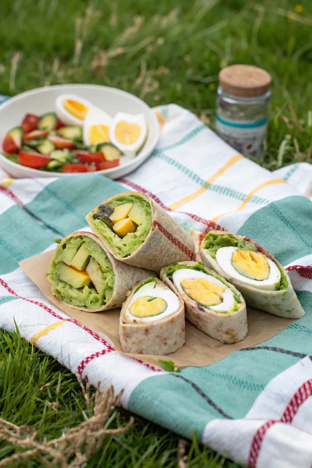 Egg and avocado wraps provide a flavorful and nutritious option.