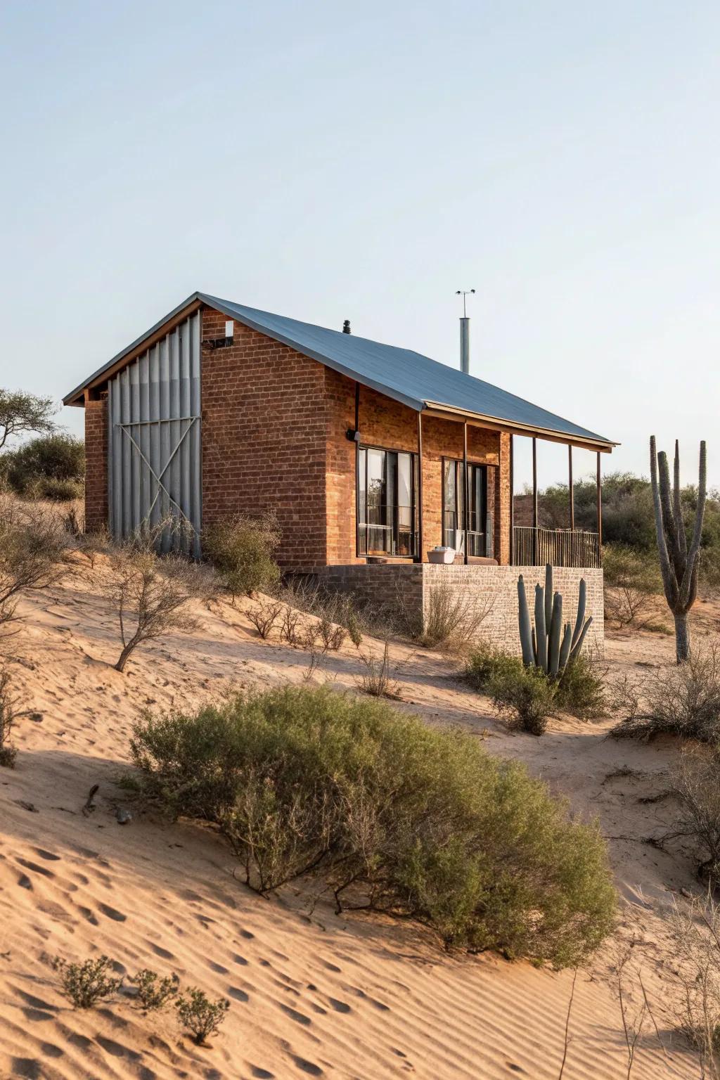 Unique brick with corrugated metal for an avant-garde edge.
