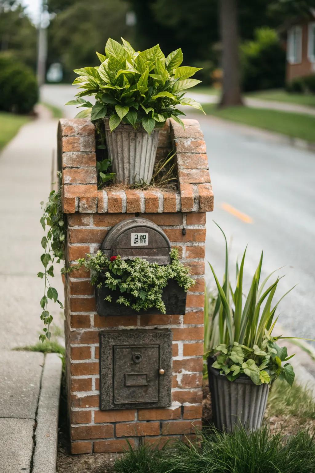 Symmetrical design adds elegance to this brick mailbox.