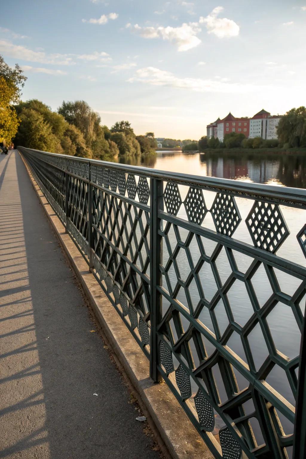 Geometric patterns add visual intrigue to these bridge railings.