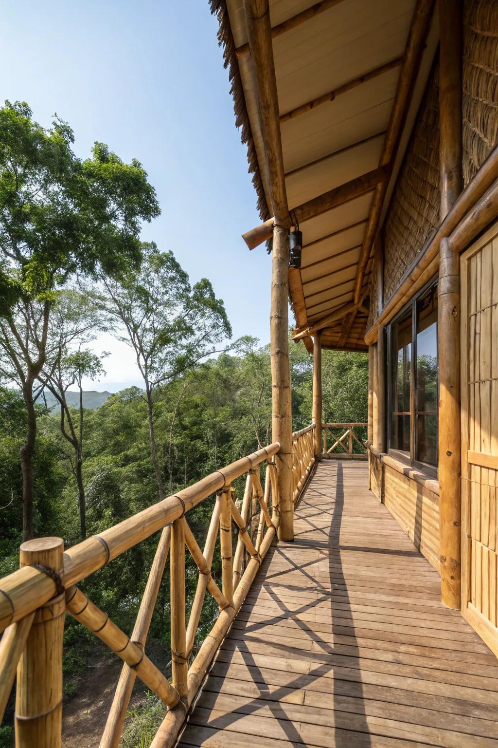 Bamboo accents bring an exotic touch to a cabin railing.
