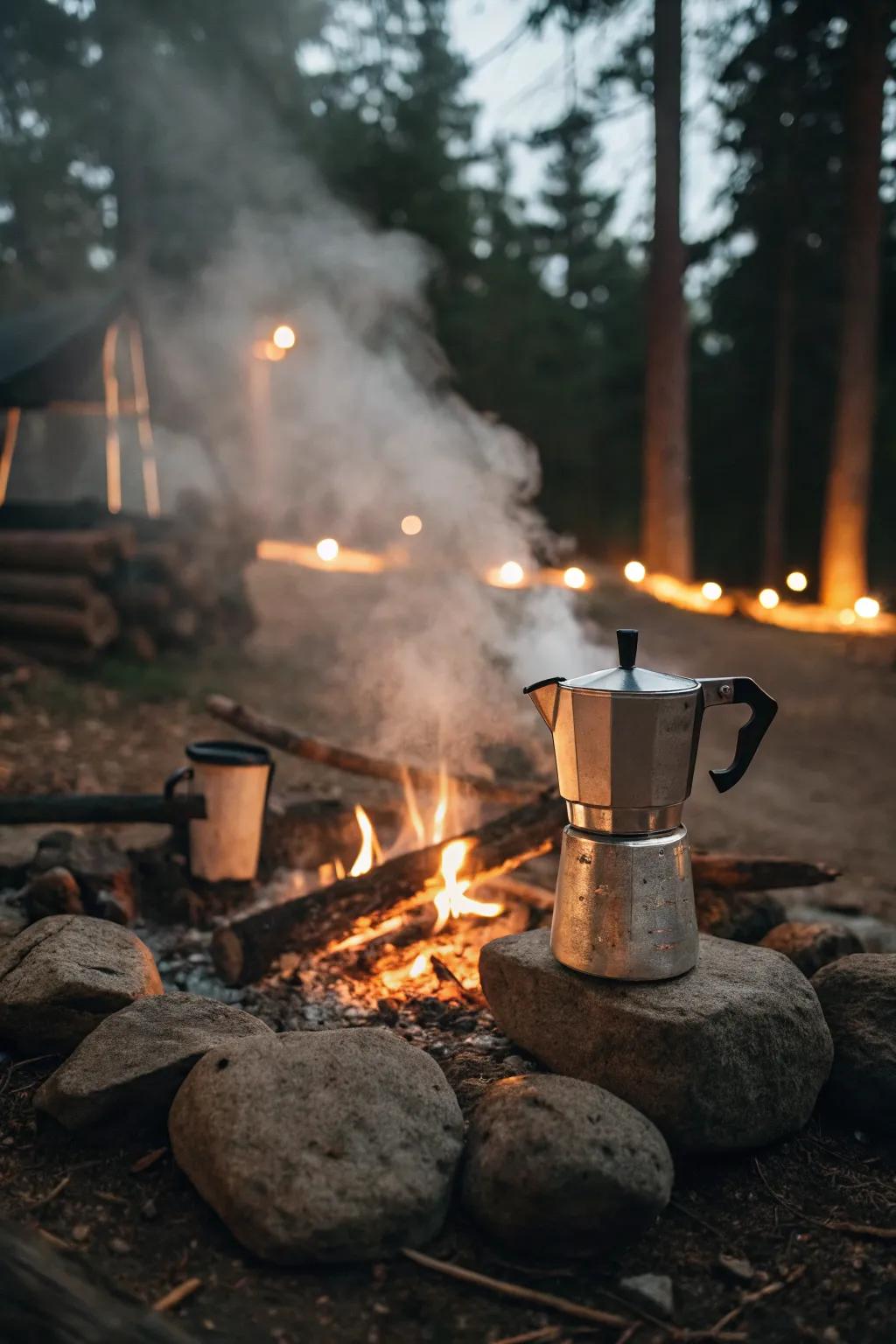 Wake up to the perfect cup of coffee brewed over a campfire.