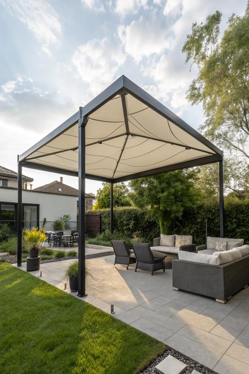 A hexagonal canopy offering modern geometric style.