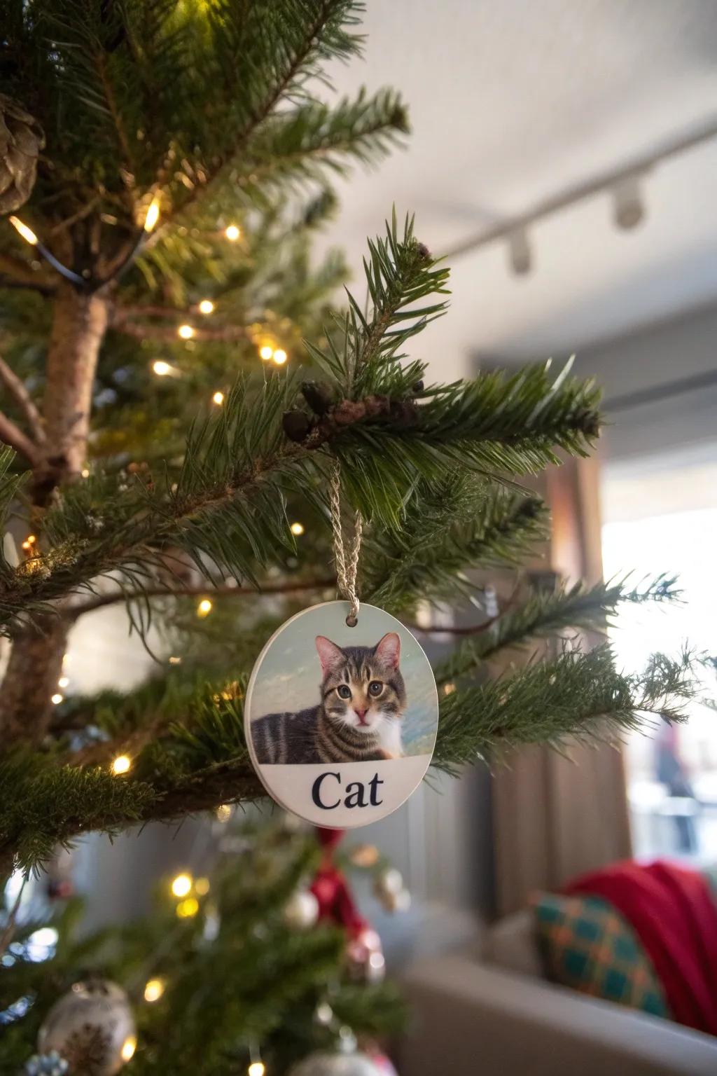 A memorial ornament that keeps a cat's memory alive during the holidays.