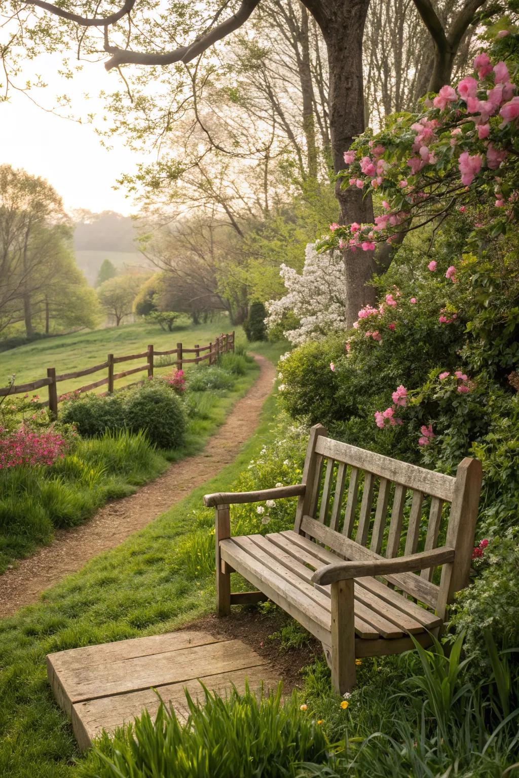 A cedar bench exemplifies a commitment to sustainable style.