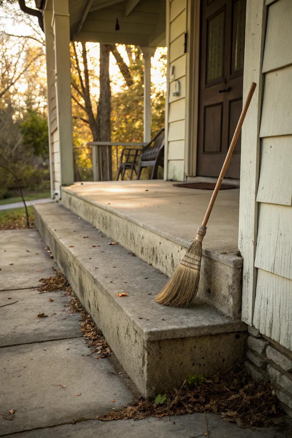 A broom finish provides a simple and practical surface for your cement porch.
