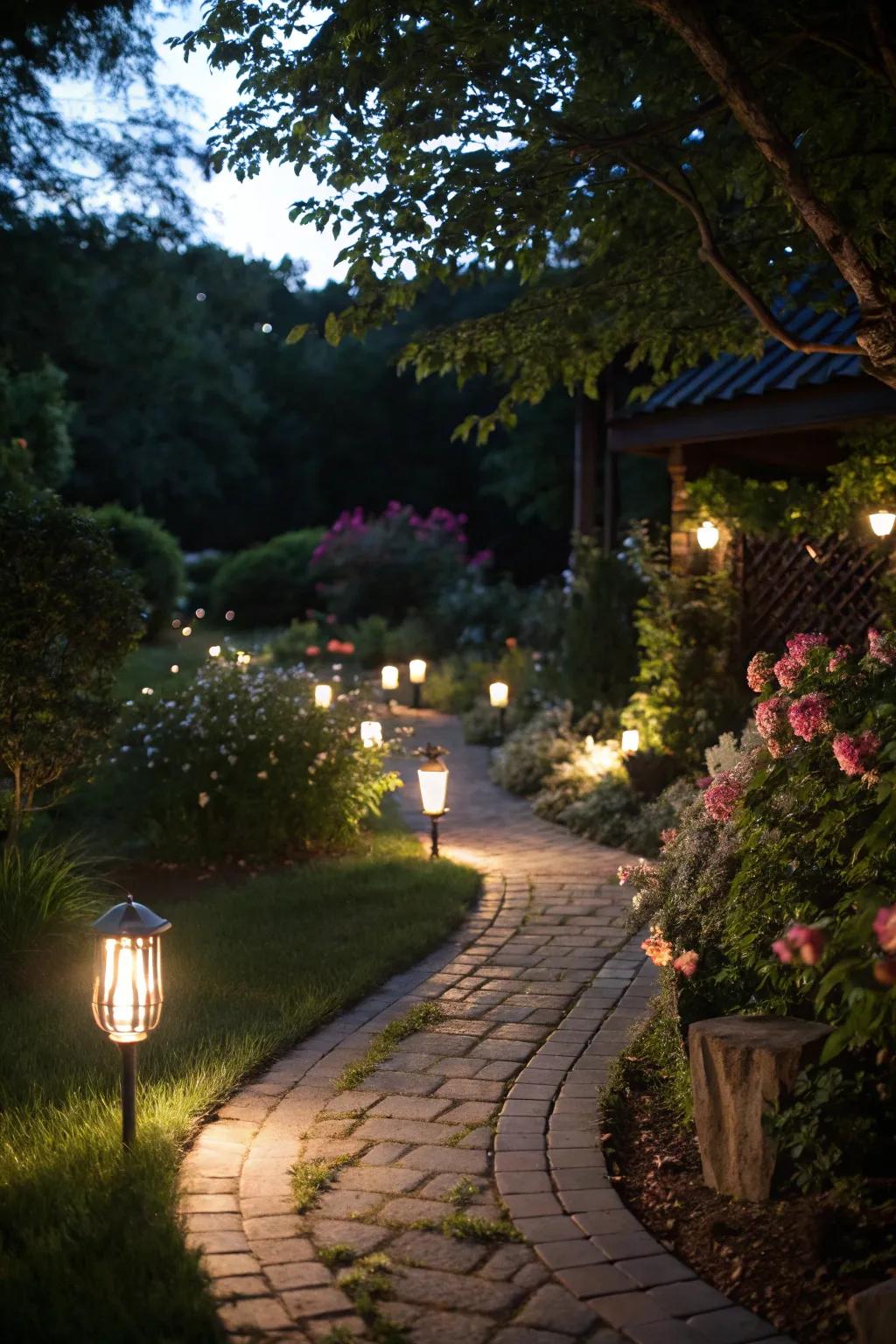 Garden lighting highlights features and extends outdoor enjoyment.