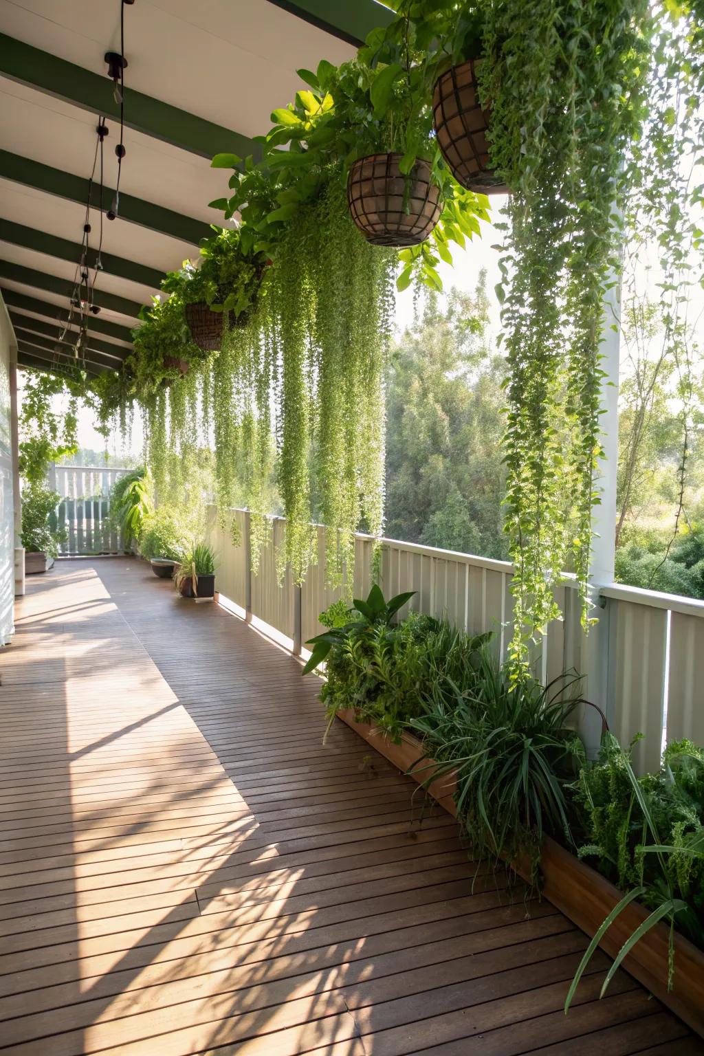 Hanging plants offer a beautiful and natural privacy screen.